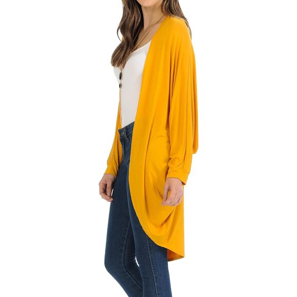 Women's Rayon Spandex Batwing Sleeve Cardigan Large Mustard Lightweight - Picture 3 of 4